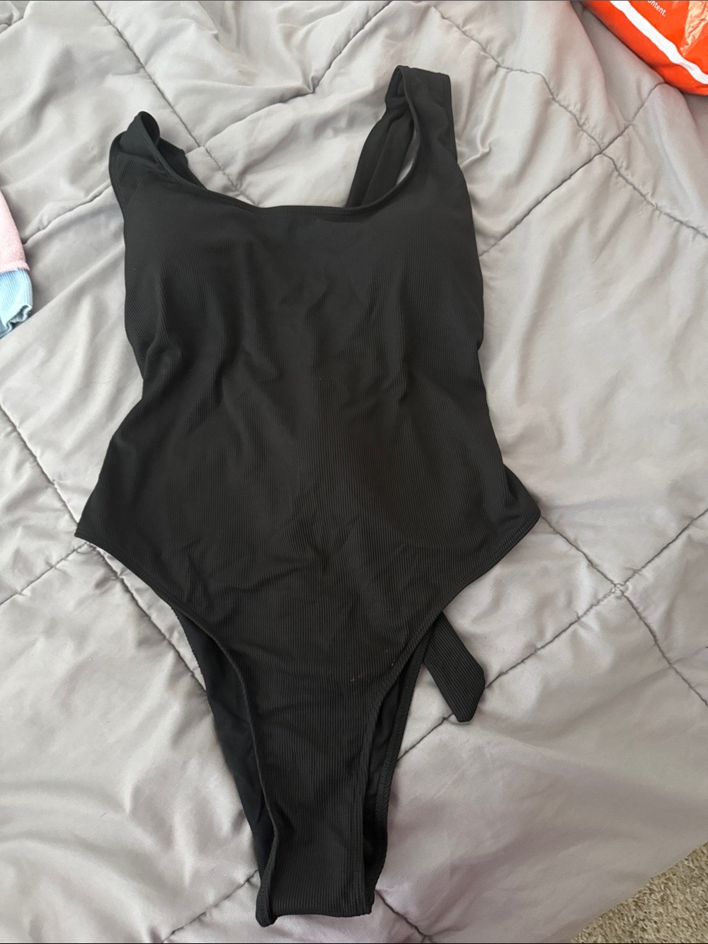 SHEIN Black Ribbed One-Piece Swim Bodysuit